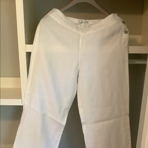 White linen straight leg trousers
